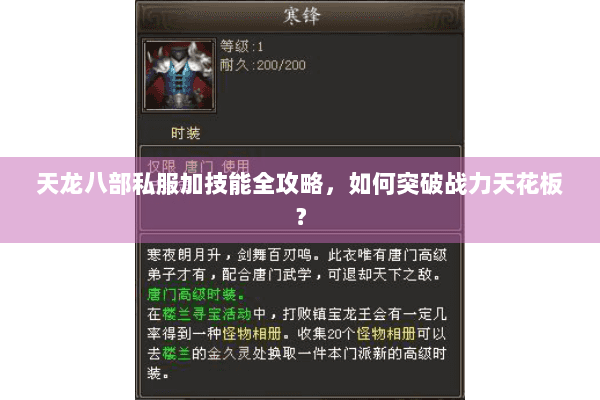 天龙八部私服加技能全攻略,如何突破战力天花板? 天龙八部私服加技能全攻略,如何突破战力天花板?