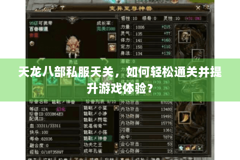 天龙八部私服天关,如何轻松通关并提升游戏体验? 天龙八部私服天关,如何轻松通关并提升游戏体验?